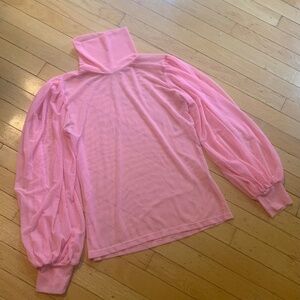 Eliza Faulkner pink mesh balloon-sleeve turtleneck
